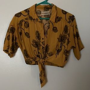 Urban Outfitters Yellow, Button Down Crop Tie Blouse - XS